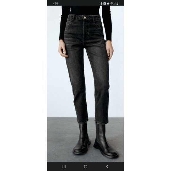 Zara High Waisted Jeans Regular Straight Boot Ankle Grey Black full 27 4 wide - Picture 2 of 6